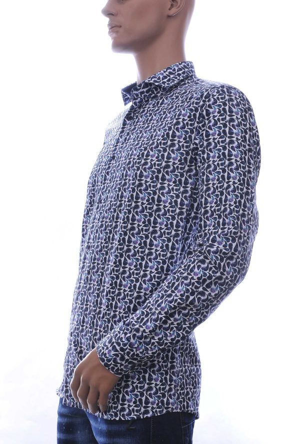 Corrino Italiaanse slim fit allover Paisley dessin heren overhemd Navy