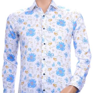 Corrino modern fit allover bloemen dessin heren overhemd Wit