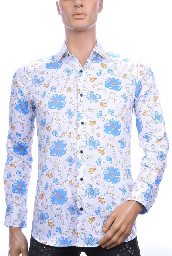 Corrino modern fit allover bloemen dessin heren overhemd Wit