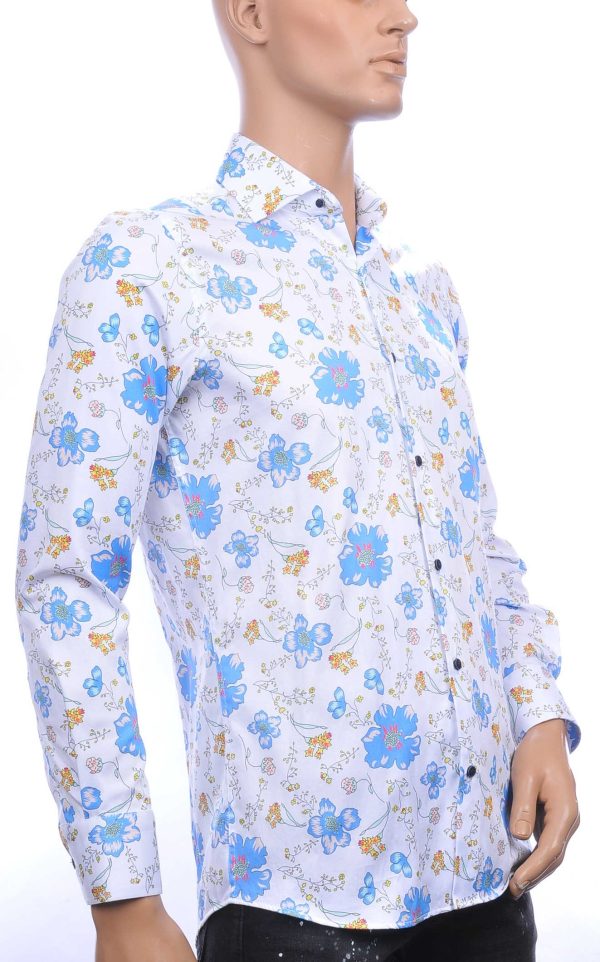 Corrino modern fit allover bloemen dessin heren overhemd Wit
