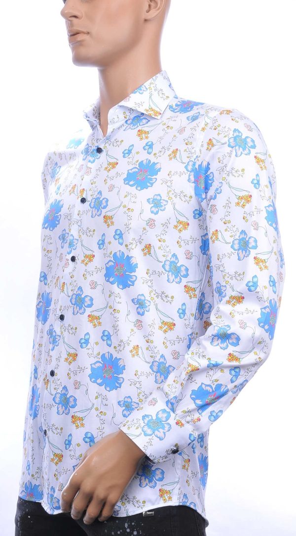 Corrino modern fit allover bloemen dessin heren overhemd Wit