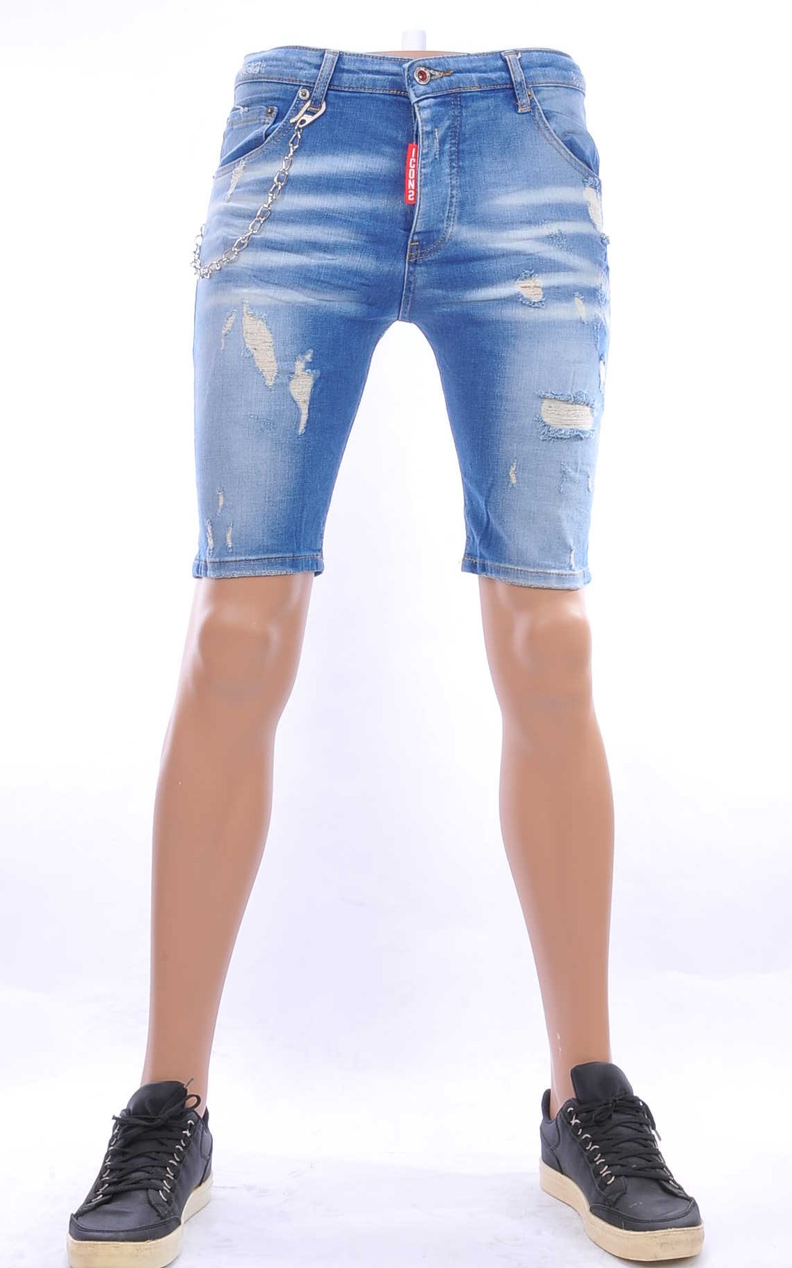 ICON2 hippie gescheurde slim fit heren korte spijkerbroek Blauw