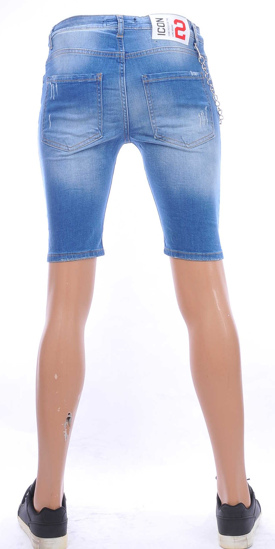 ICON2 hippie gescheurde slim fit heren korte spijkerbroek Blauw