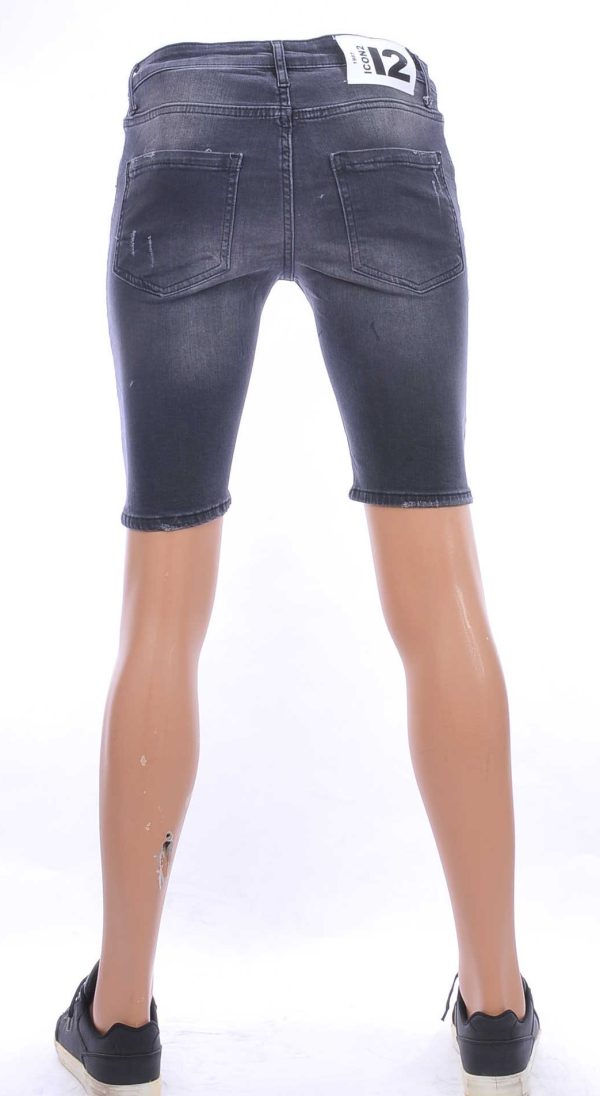ICON2 hippie gescheurde slim fit heren korte spijkerbroek met verfvlekjes Zwart