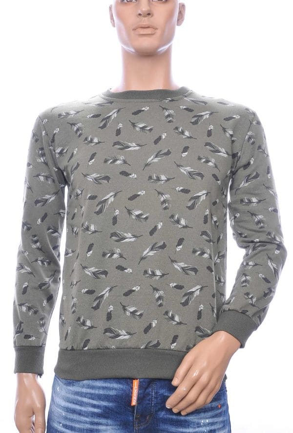 Free Brands heren sweatshirt met allover veren dessin Khaki