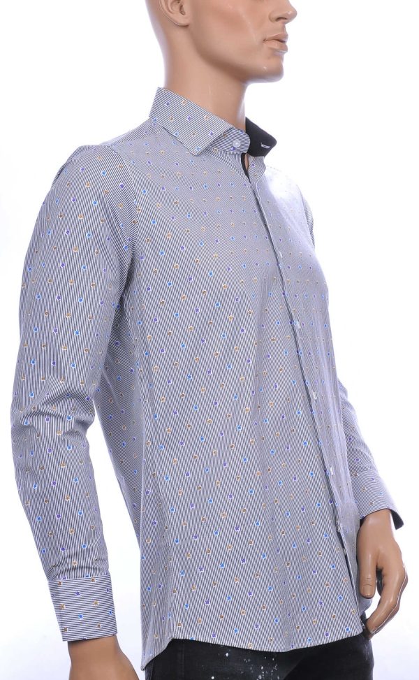 CORRINO Blue Industry Wolff Blitz Moncler DIOR Philipp Plein PRADA Louis Vuitton GUCCI VERSACE KENZO Dsquared2 Levi's CHASIN G-STAR DOLCE & GABBANA DIESEL PME LEGEND WAM DENIM LACOSTE slim fit allover bloemen verticale strepen dessin heren overhemd Grijs