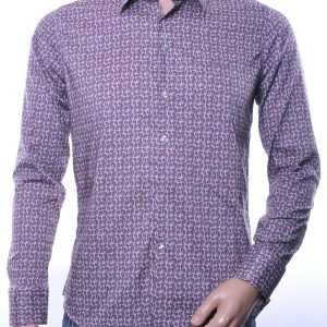 Ferlucci Trendy Slim Fit Getailleerd Heren Overhemd met Allover Bladeren Dessin – Bruin