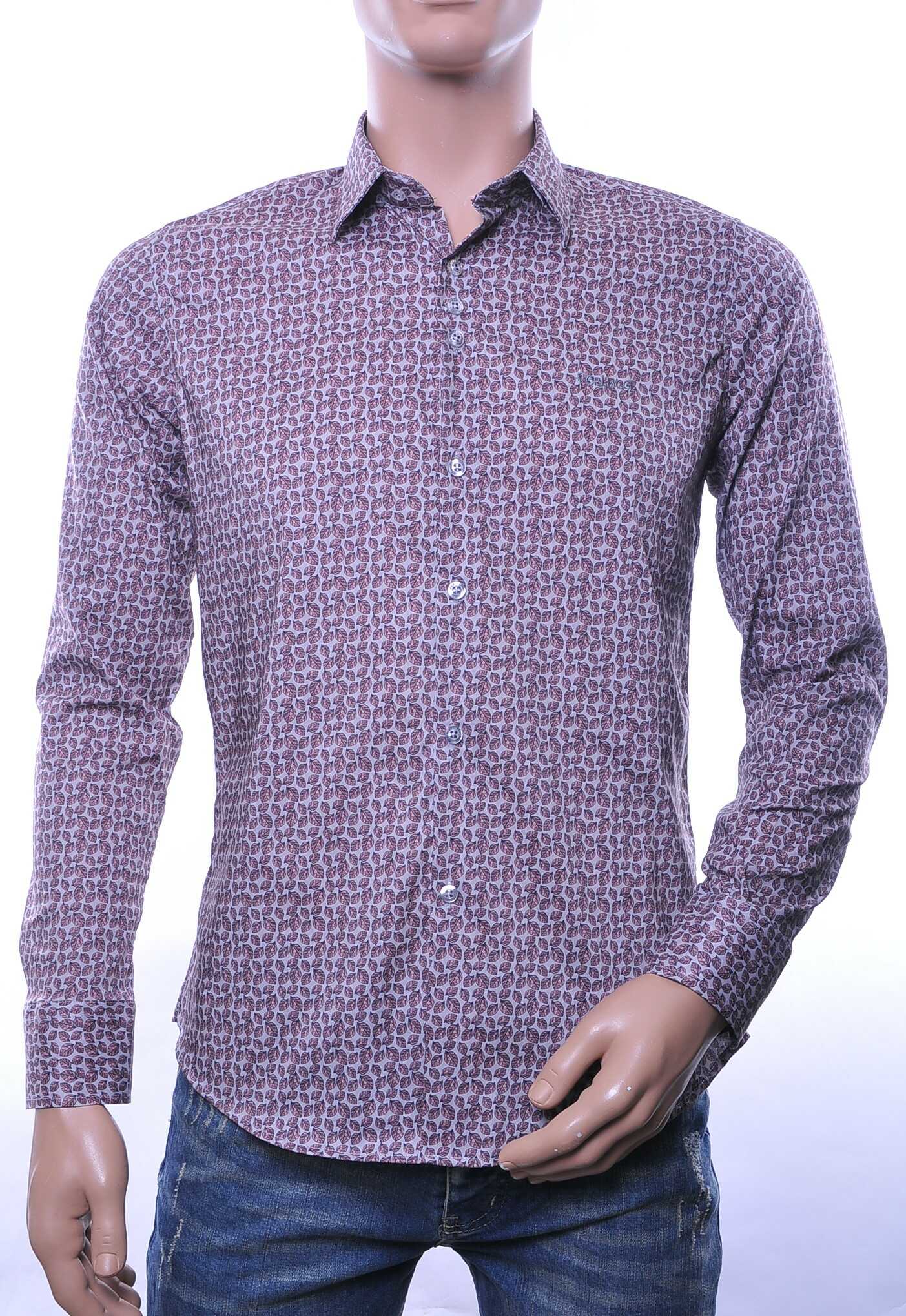 Ferlucci Trendy Slim Fit Getailleerd Heren Overhemd met Allover Bladeren Dessin – Bruin