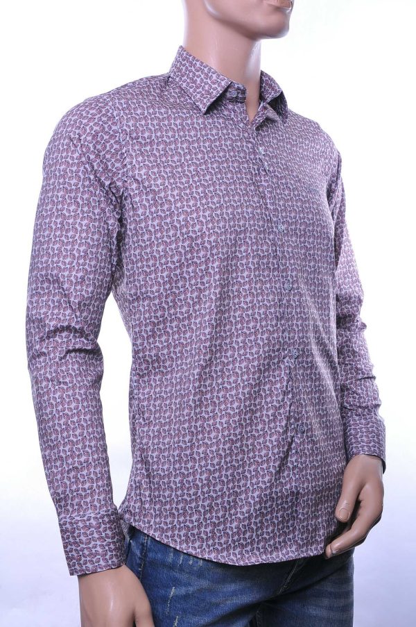 Ferlucci Trendy Slim Fit Getailleerd Heren Overhemd met Allover Bladeren Dessin – Bruin