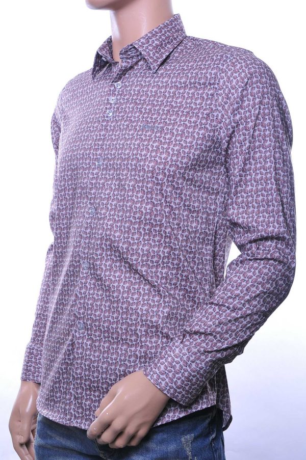 Ferlucci Trendy Slim Fit Getailleerd Heren Overhemd met Allover Bladeren Dessin – Bruin