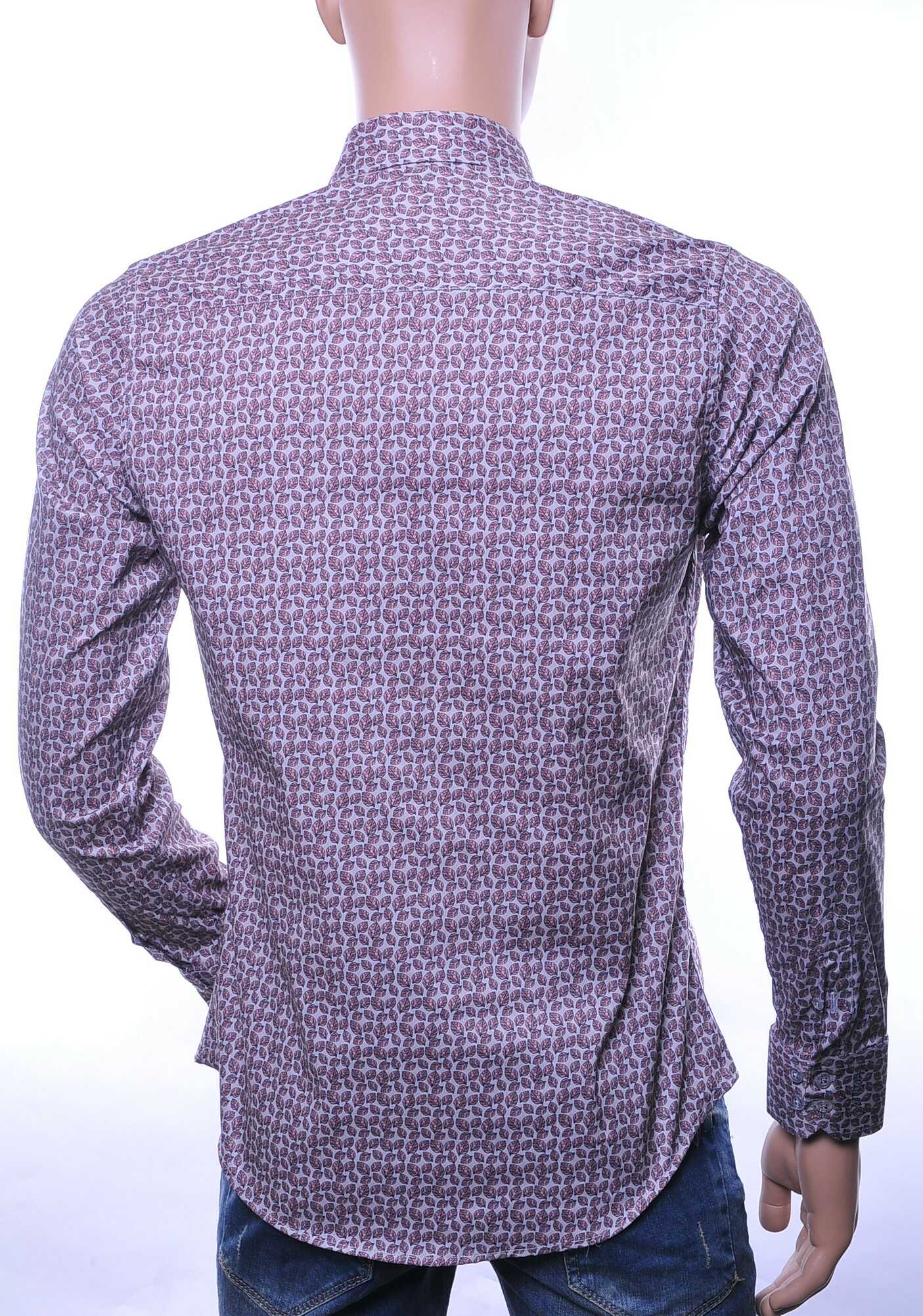 Ferlucci Trendy Slim Fit Getailleerd Heren Overhemd met Allover Bladeren Dessin – Bruin