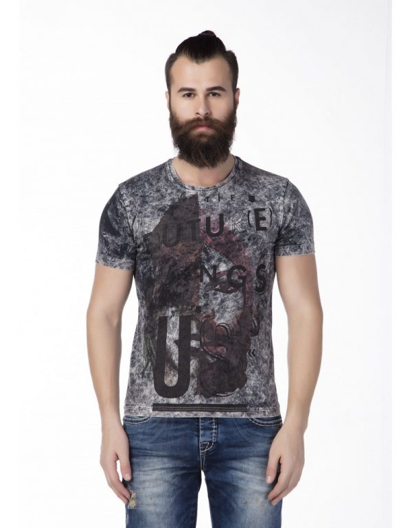 Cipo & Baxx trendy slim fit vintage heren T-Shirt Grijs