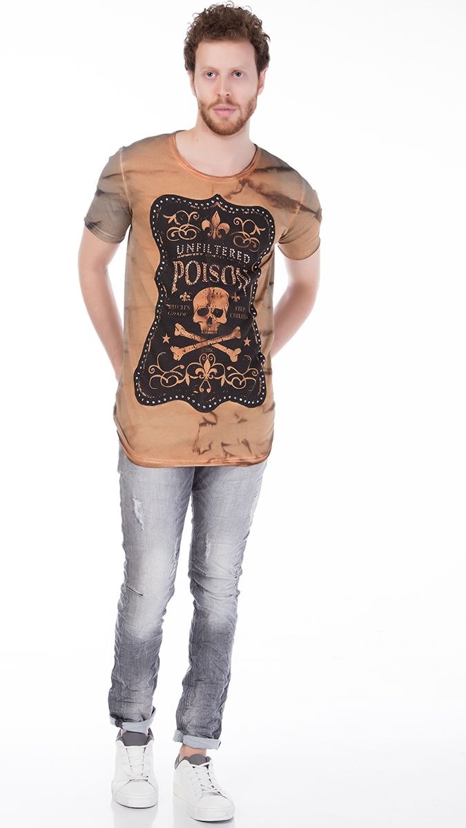 Red Bridge exclusieve slim fit heren skull T-Shirt Bruin
