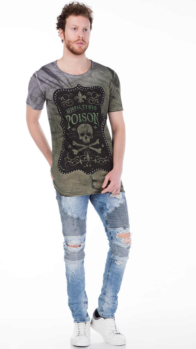 Red Bridge exclusieve slim fit heren skull T-Shirt Khaki