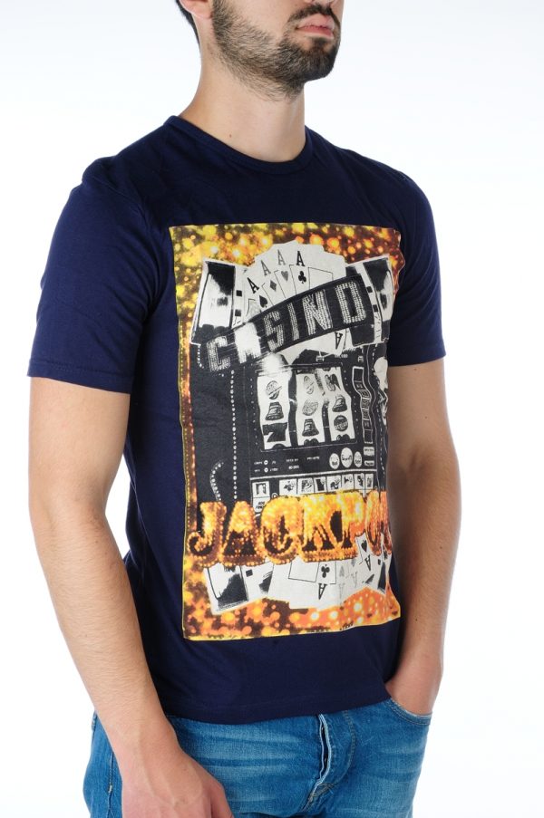 Ricardi trendy ronde hals heren T-shirt met CASINO print Navy