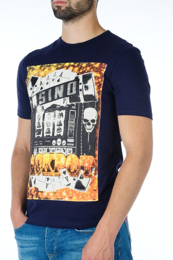 Ricardi trendy ronde hals heren T-shirt met CASINO print Navy