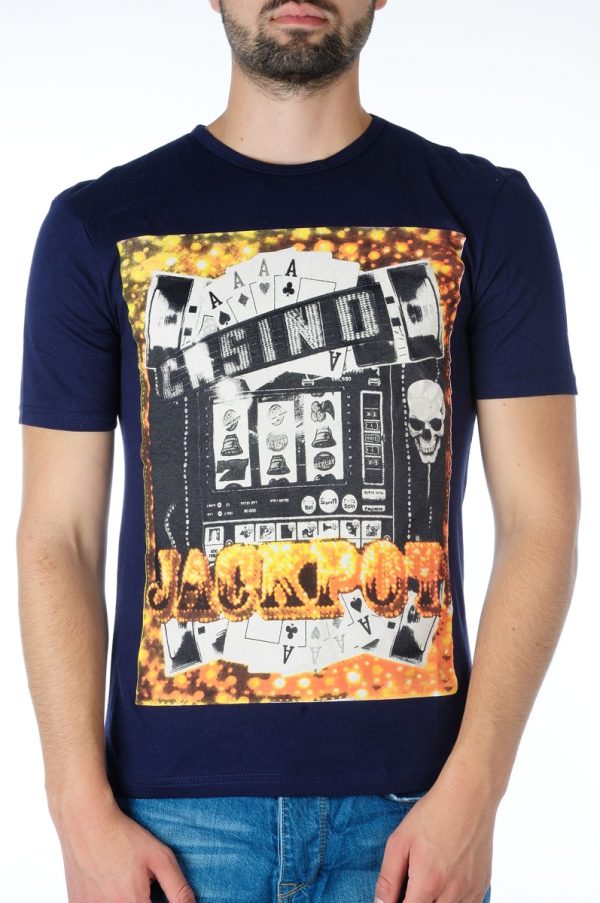 Ricardi trendy ronde hals heren T-shirt met CASINO print Navy