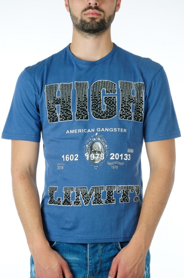 Ricardi HIGH LIMIT trendy heren T-Shirt met steentjes Blauw