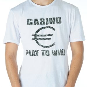 Ricardi CASINO € PLAY TO WIN trendy heren T-shirt met steentjes Wit