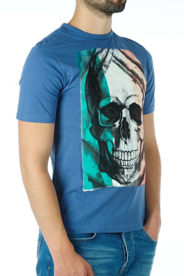 Ricardi trendy modern fit ronde hals heren skull T-shirt Blauw