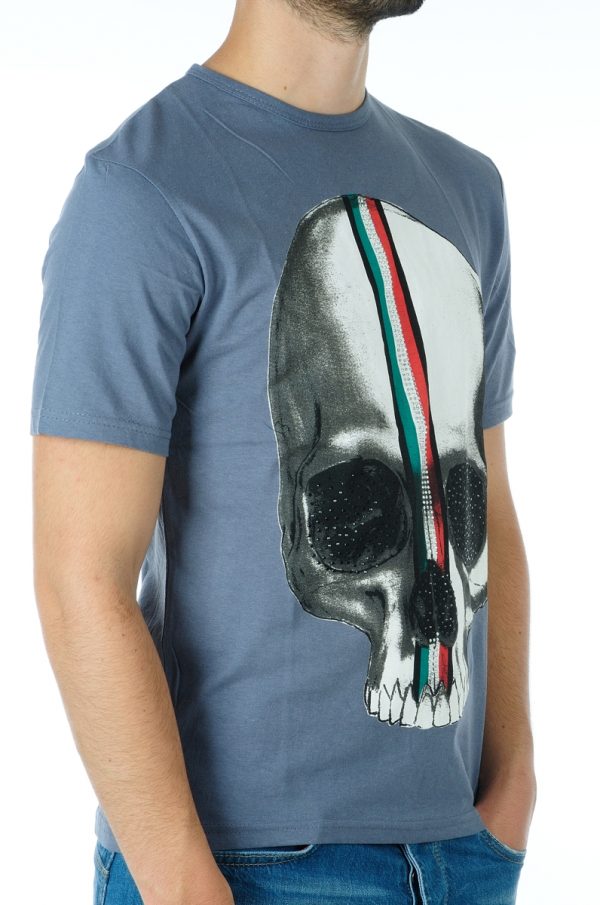 Ricardi trendy ronde hals heren skull T-shirt met steentjes Antraciet