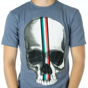 Ricardi trendy ronde hals heren skull T-shirt met steentjes Antraciet