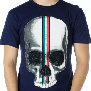 Ricardi trendy ronde hals heren skull T-shirt met steentjes Navy