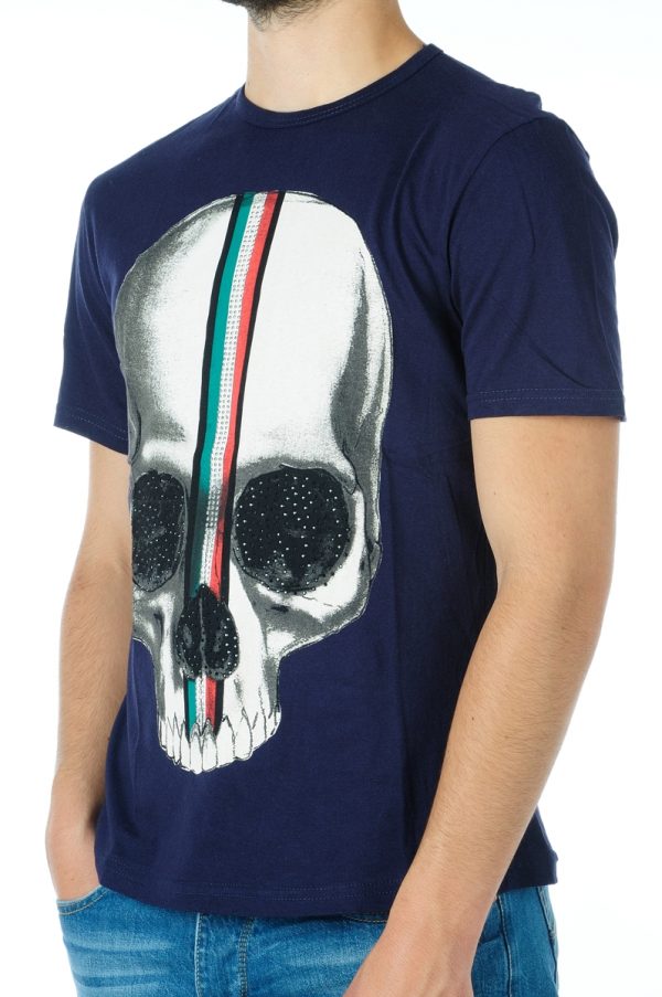 Ricardi trendy ronde hals heren skull T-shirt met steentjes Navy