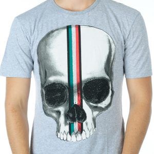 Ricardi trendy ronde hals heren skull T-shirt met steentjes Grijs