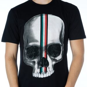 Ricardi trendy ronde hals heren skull T-shirt met steentjes Zwart