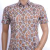 BERZO Italiaanse allover oosterse motieven dessin korte mouwen heren overhemd Bruin