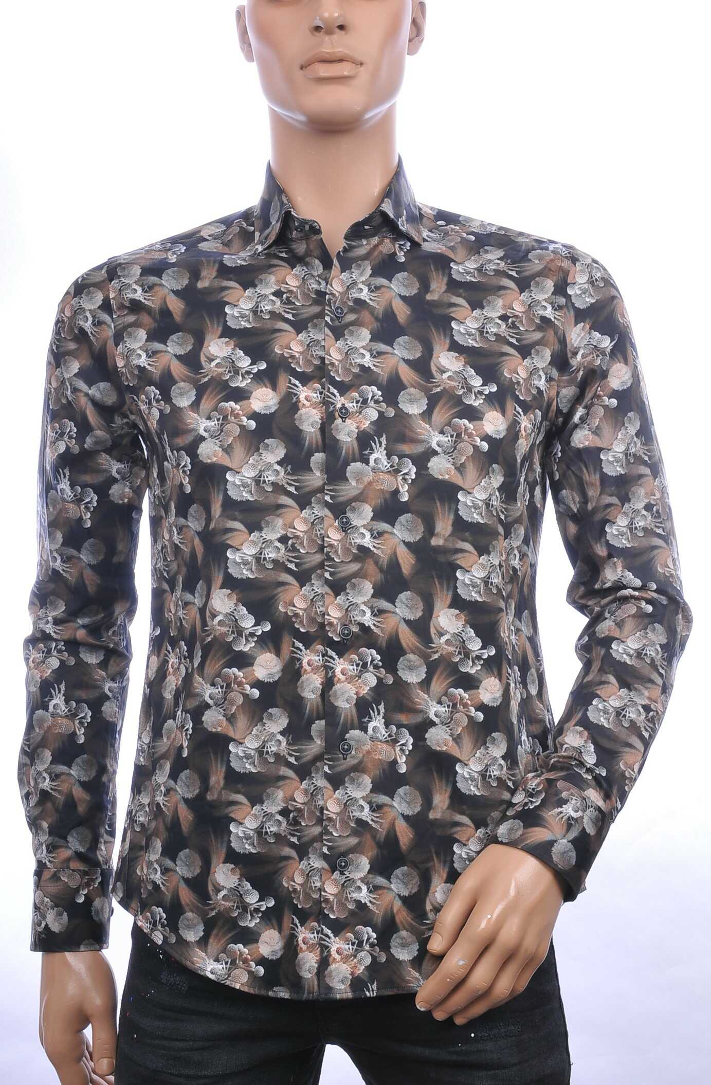 BERZO trendy slim fit allover bloemen dessin heren overhemd Zwart