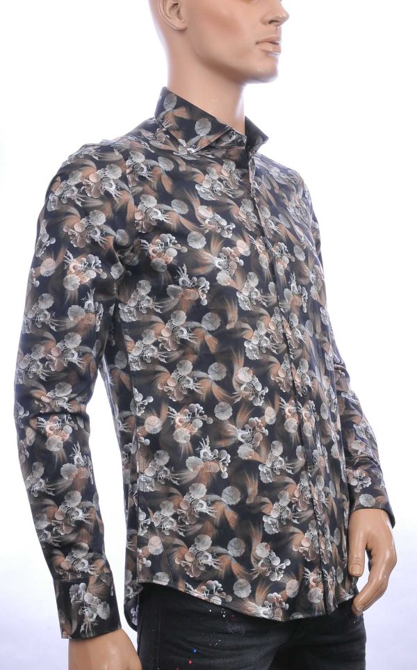 BERZO trendy slim fit allover bloemen dessin heren overhemd Zwart