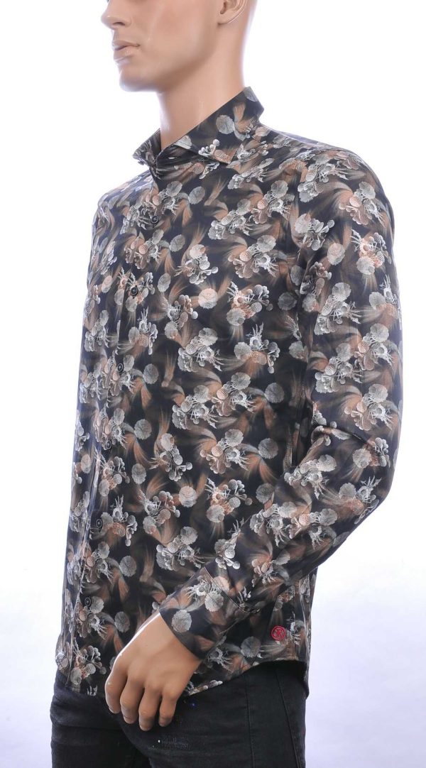 BERZO trendy slim fit allover bloemen dessin heren overhemd Zwart