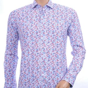 Corrino Italiaanse getailleerd slim fit allover bladeren dessin heren overhemd Rood