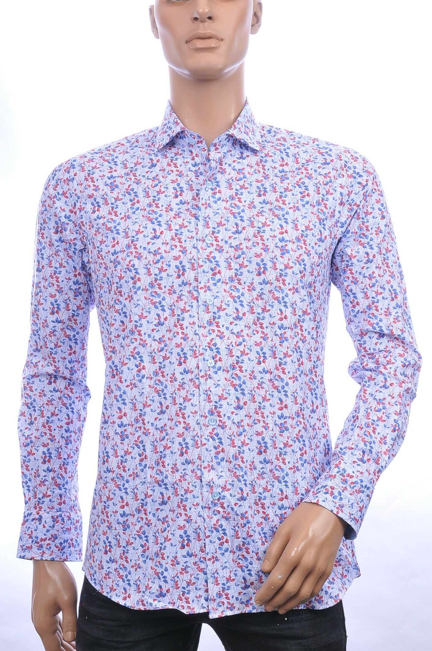 Corrino Italiaanse getailleerd slim fit allover bladeren dessin heren overhemd Rood