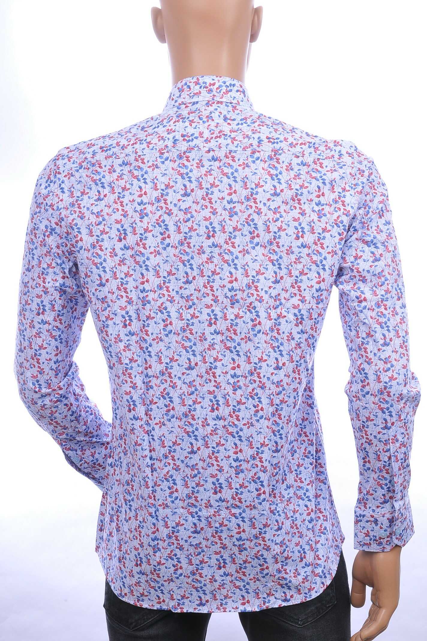 Corrino Italiaanse getailleerd slim fit allover bladeren dessin heren overhemd Rood