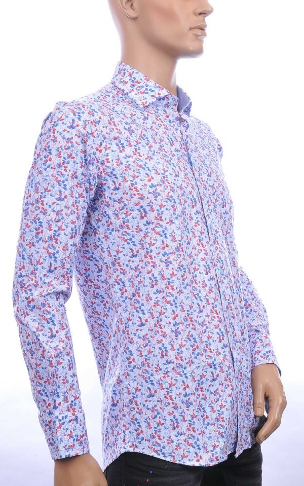 Corrino Italiaanse getailleerd slim fit allover bladeren dessin heren overhemd Rood
