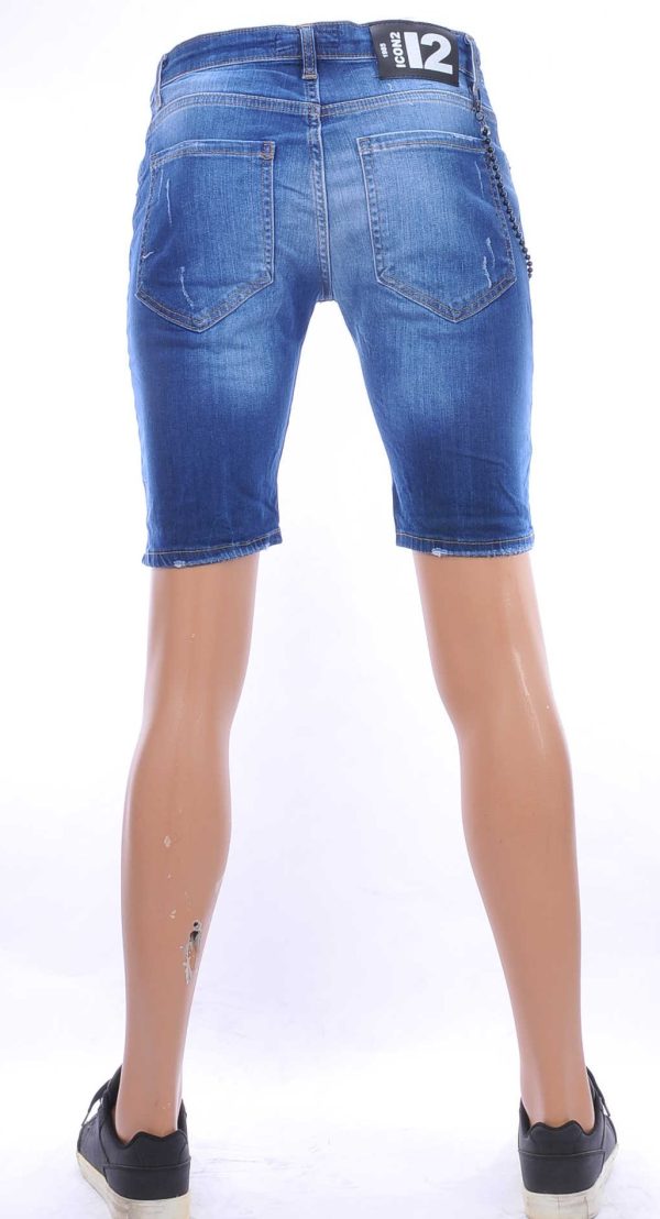 ICON2 hippie gescheurde slim fit heren korte spijkerbroek met verfvlekjes Blauw
