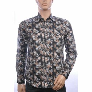 BERZO Trendy Slim Fit Bloemen Heren Overhemd – Zwart