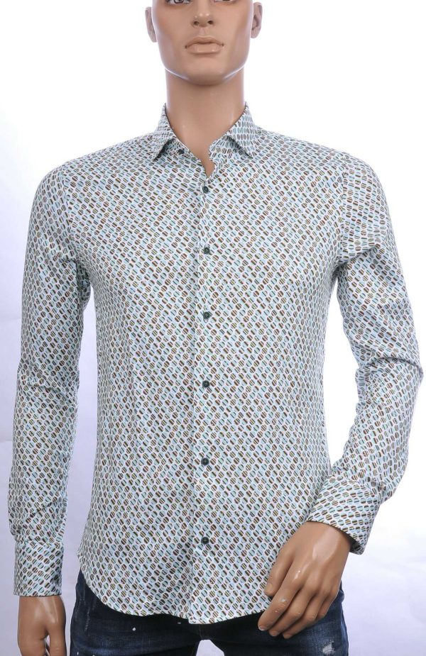 BERZO Italiaanse slim fit allover modern dessin heren overhemd Groen