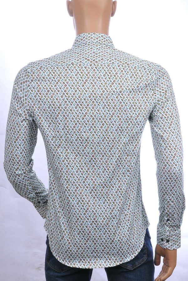 BERZO Italiaanse slim fit allover modern dessin heren overhemd Groen