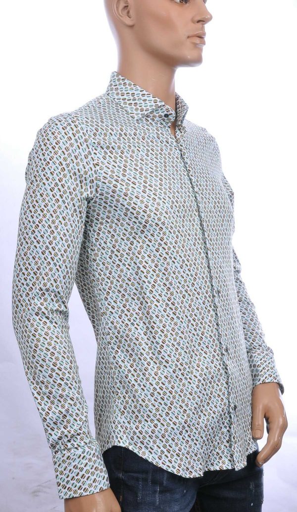 BERZO Italiaanse slim fit allover modern dessin heren overhemd Groen