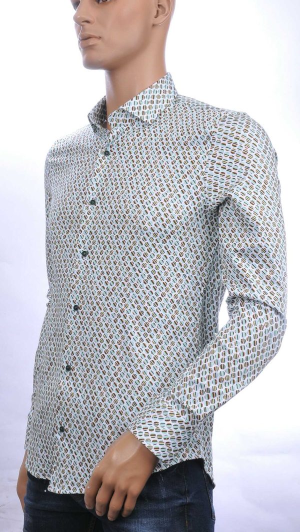 BERZO Italiaanse slim fit allover modern dessin heren overhemd Groen