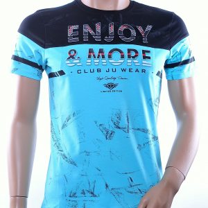 CLUB JU trendy ronde hals heren T-Shirt met 3D letters, C375 Turquoise