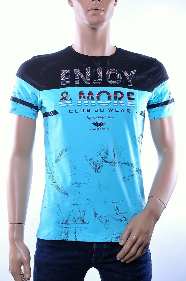 CLUB JU trendy ronde hals heren T-Shirt met 3D letters, C375 Turquoise
