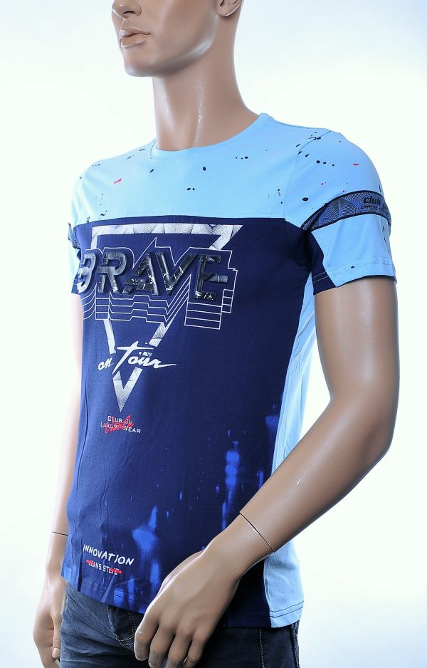 CLUB JU trendy ronde hals heren T-Shirt met 3D letters, C910 Blauw