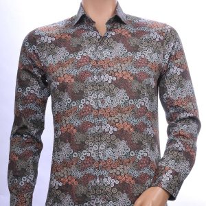 CORRINO trendy slim fit allover bloemen dessin heren overhemd Bruin