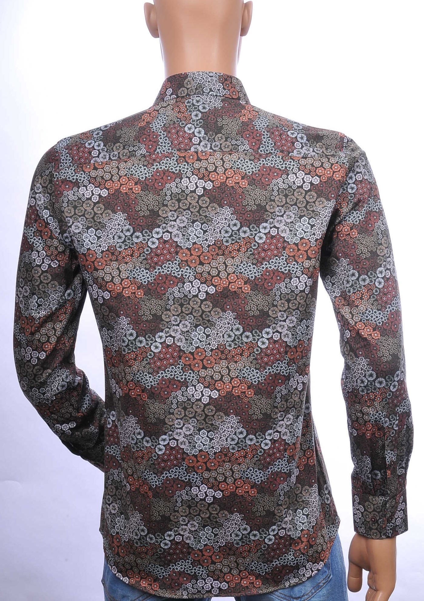 CORRINO trendy slim fit allover bloemen dessin heren overhemd Bruin