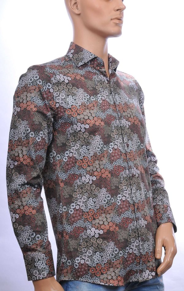 CORRINO trendy slim fit allover bloemen dessin heren overhemd Bruin